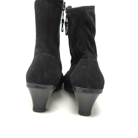 PRADA Italy Black Tessuto Fabric Ankle Booties Side Zip Logo Size 38 / 7.5 - Picture 6 of 10
